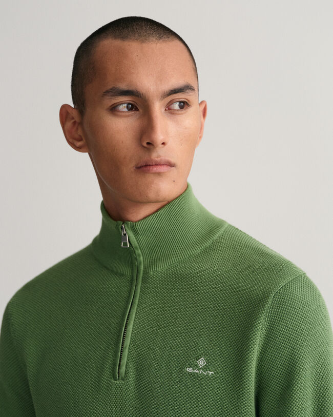 Sweatshirt com meio fecho de correr em algod&atilde;o piqu&eacute;