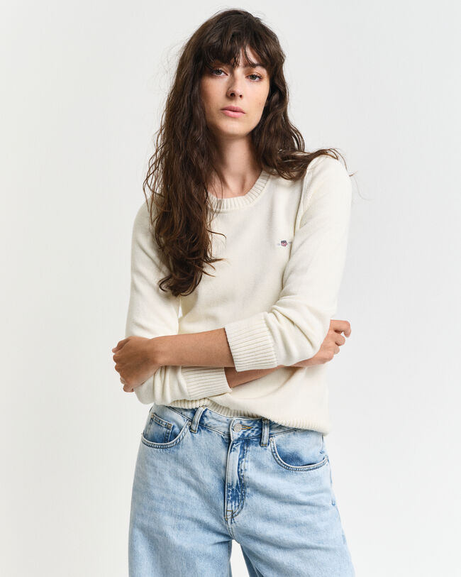 Camisola de malha com decote redondo clássica em algodão