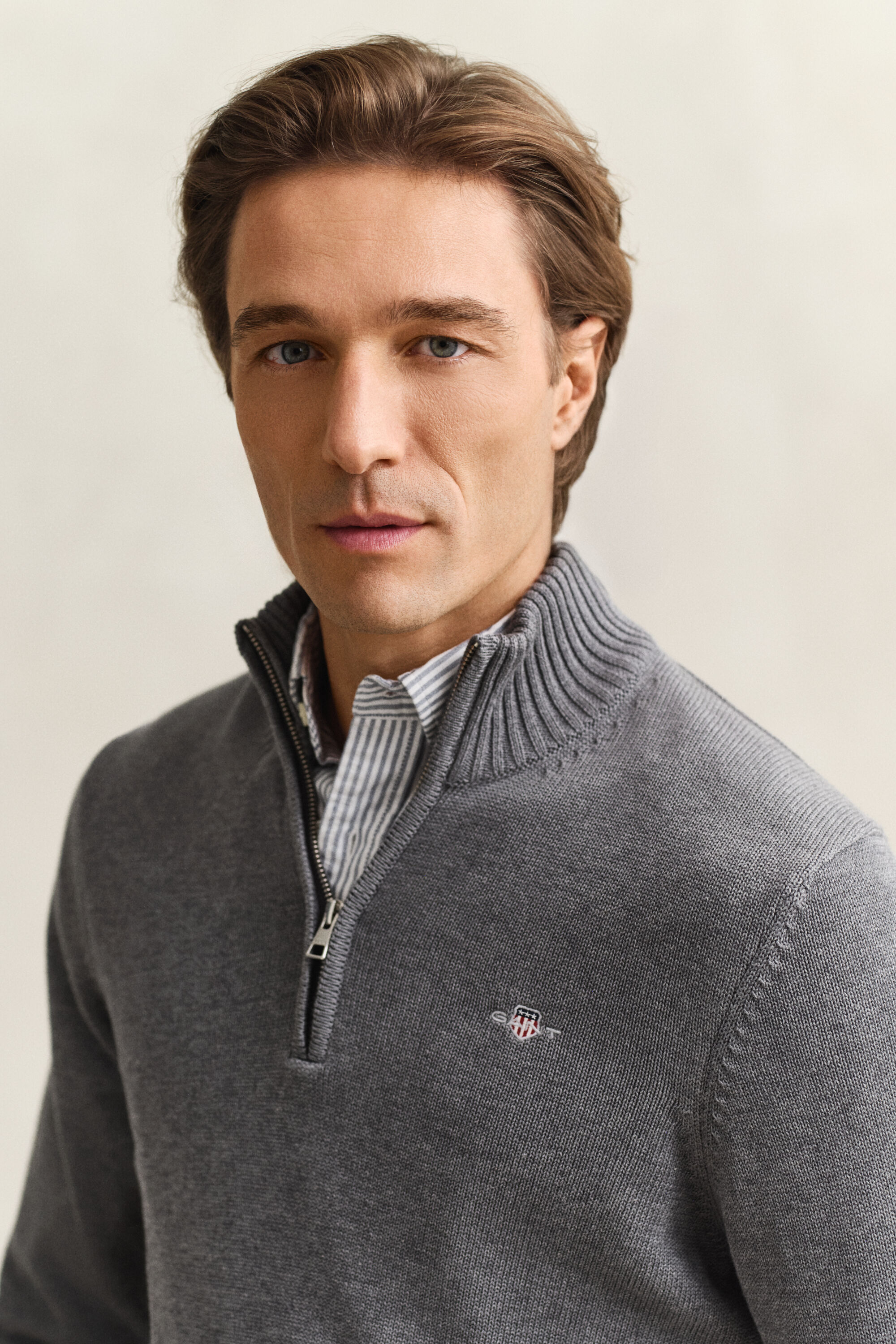 Camisola de malha em algodão com meio fecho Casual