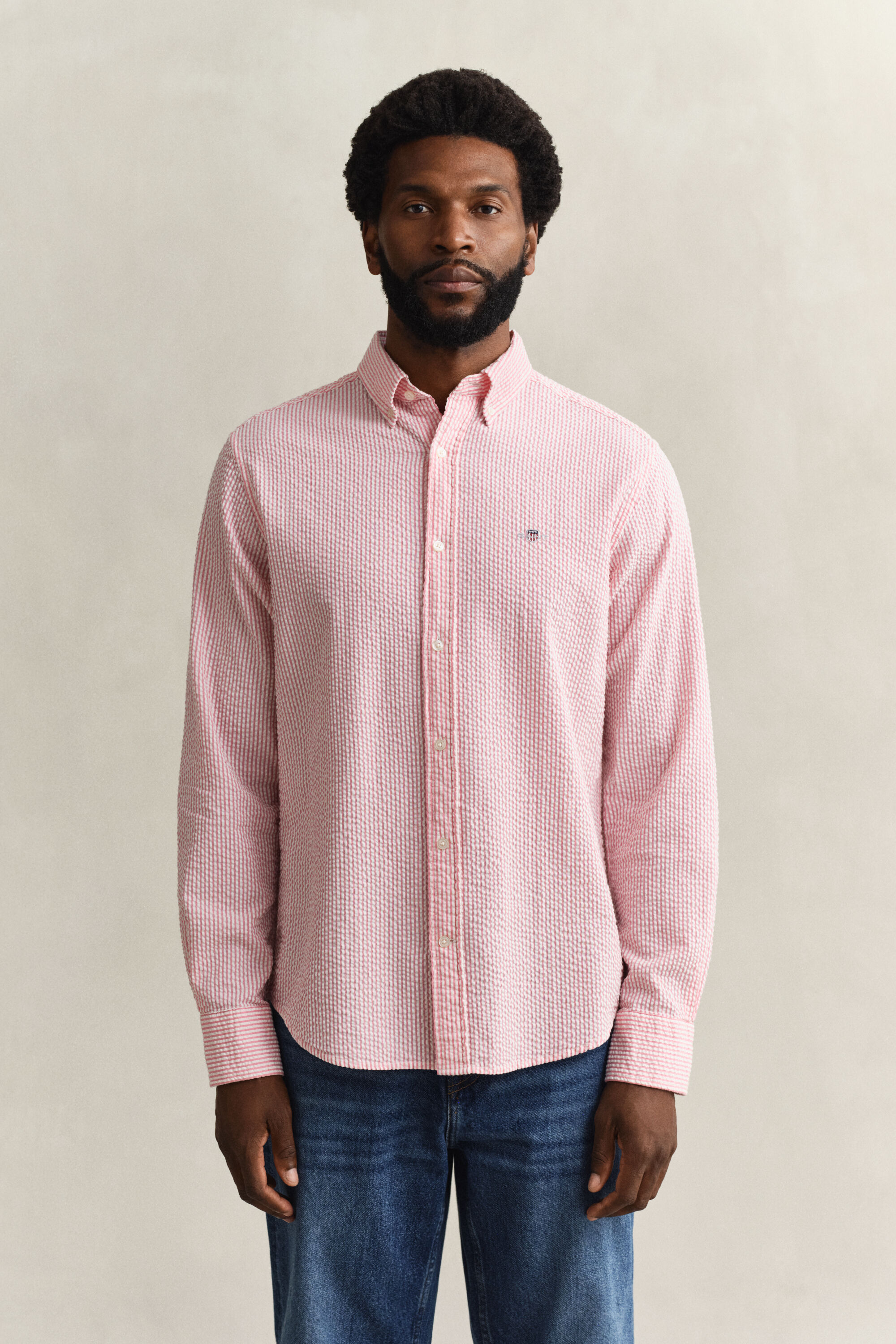 Camisa Seersucker às riscas regular fit