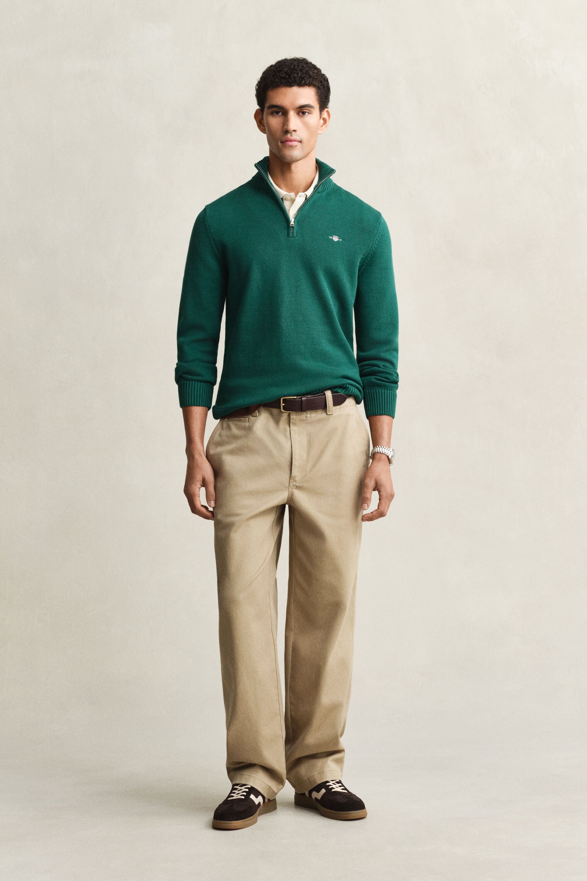 Camisola de malha em algodão com meio fecho Casual