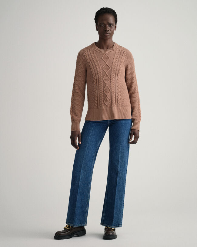 Pulover com decote redondo em malha entran&ccedil;ada