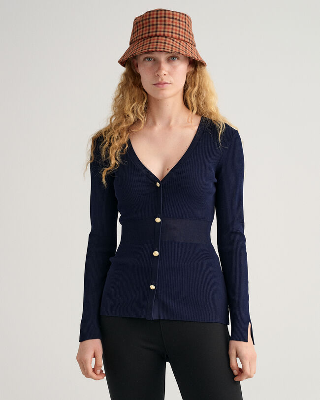 Camisola estilo casaco de malha canelada