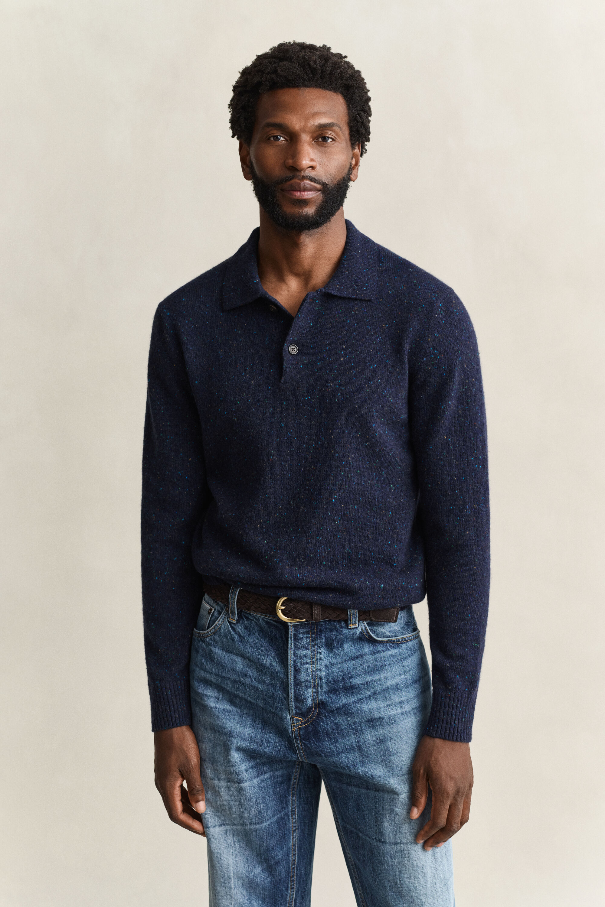 Camisola de malha tipo polo Nepps em mistura de lã