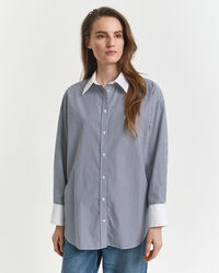 Camisa às riscas com colarinho contrastante oversized
