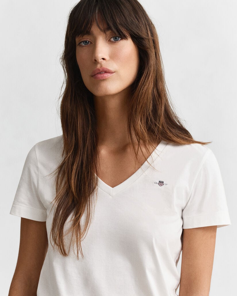 T-shirt com decote em V Shield