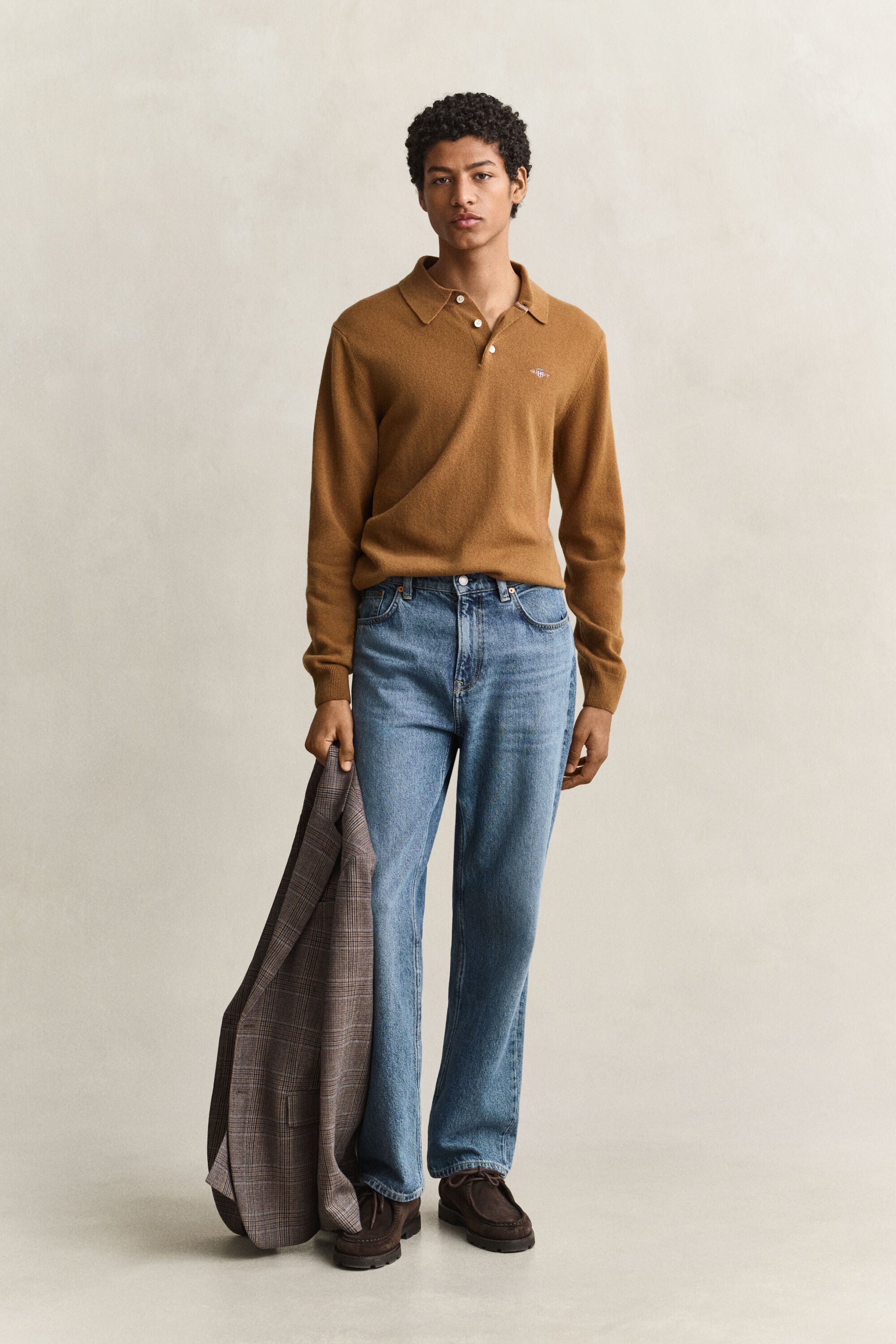 Camisola de malha tipo polo em lã extrafina