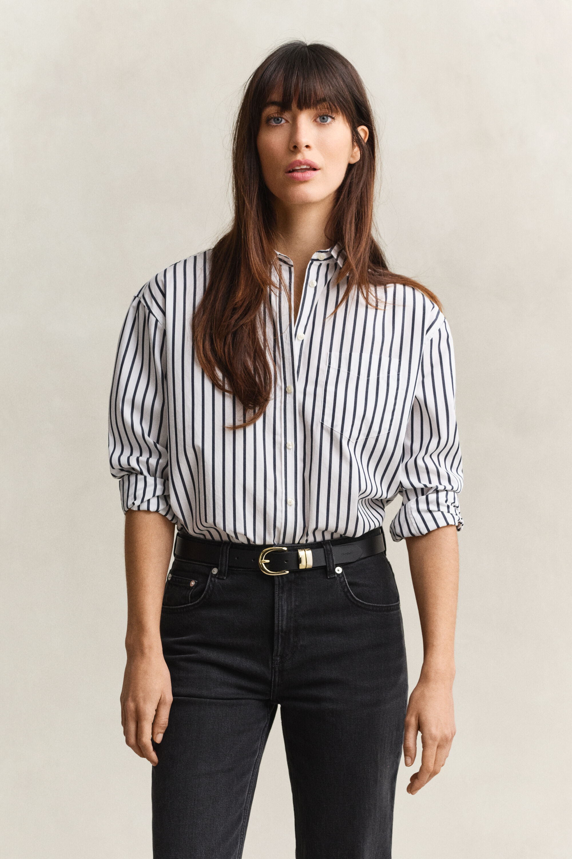 Camisa em popelina às riscas Classic relaxed fit