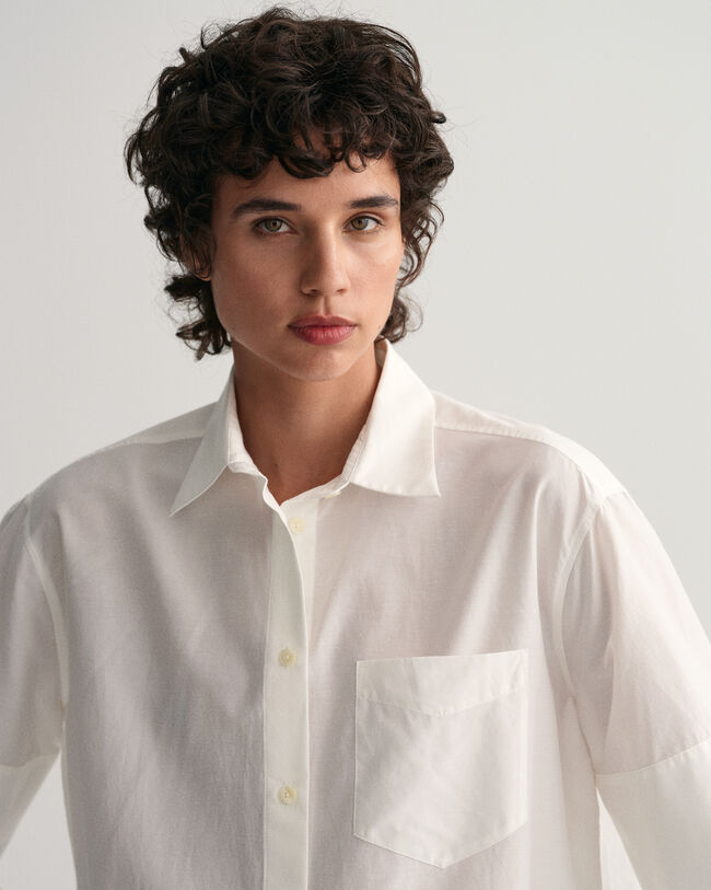 Camisa de manga curta em seda e algod&atilde;o relaxed fit