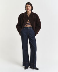 Polo de manga comprida em algodão piqué com riscas de marinheiro