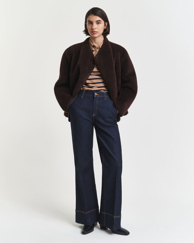 Polo de manga comprida em algodão piqué com riscas de marinheiro