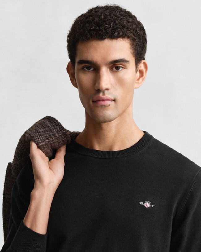 Camisola de malha com decote redondo clássica em algodão