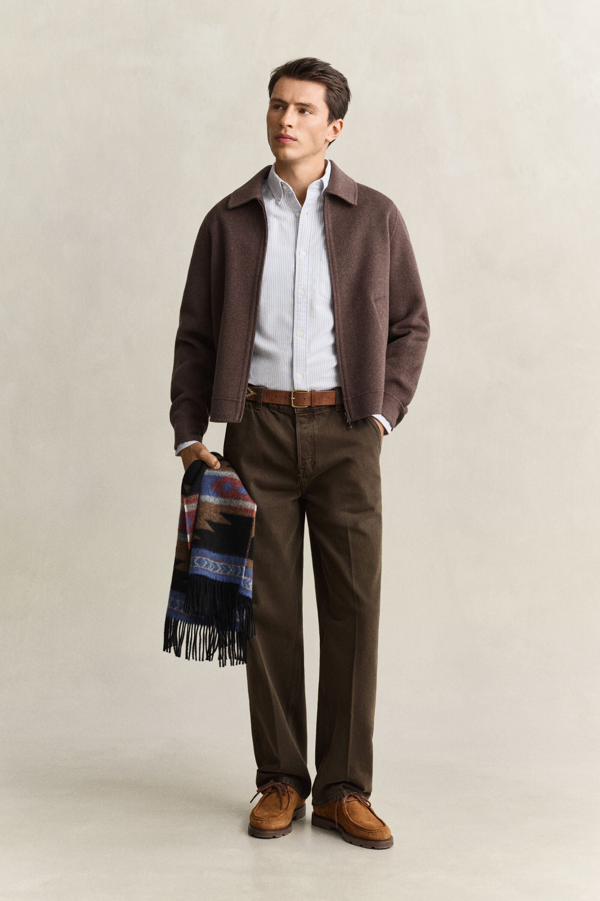 Camisa em algodão Oxford escovado às riscas