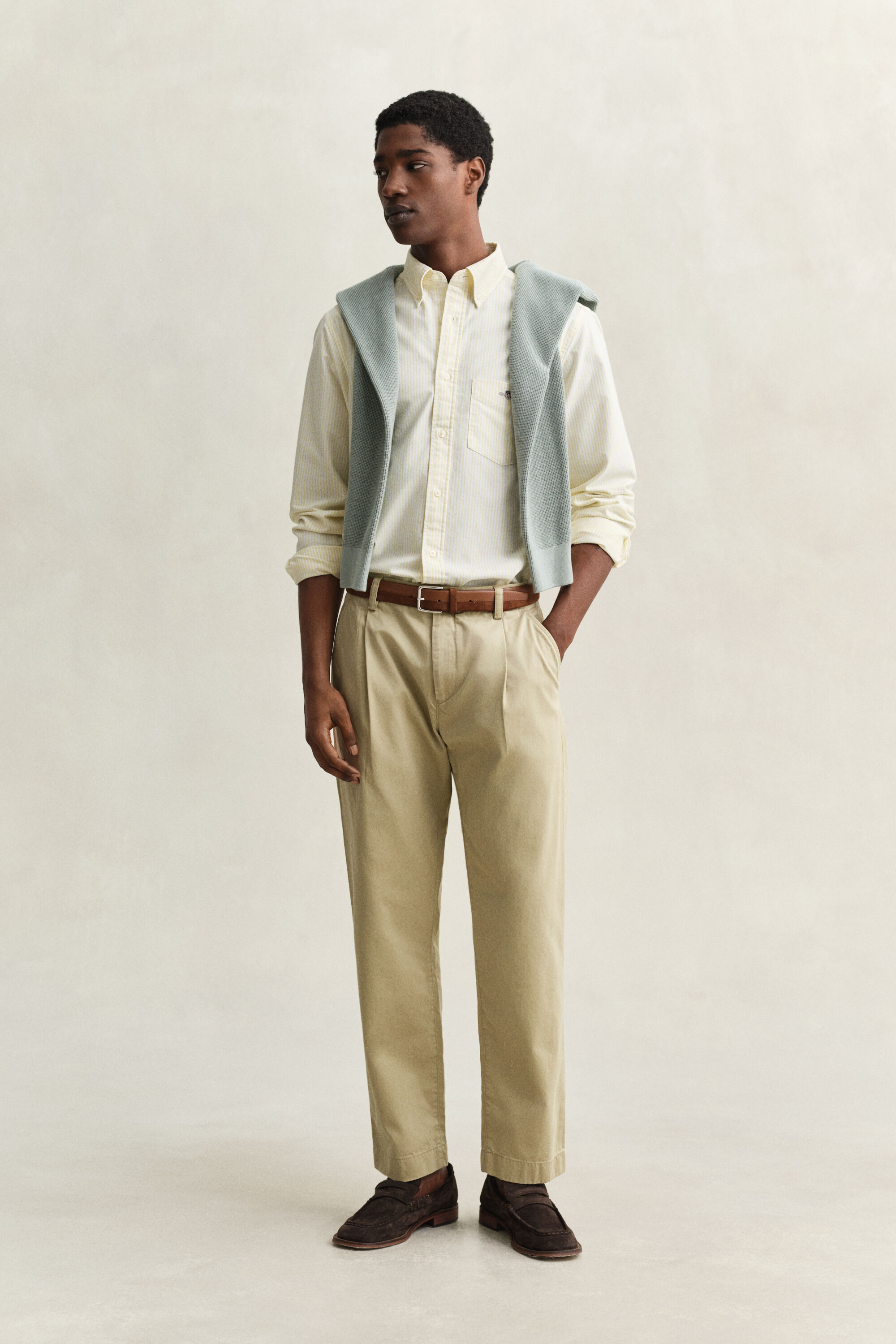 Camisa Oxford às riscas finas Classic