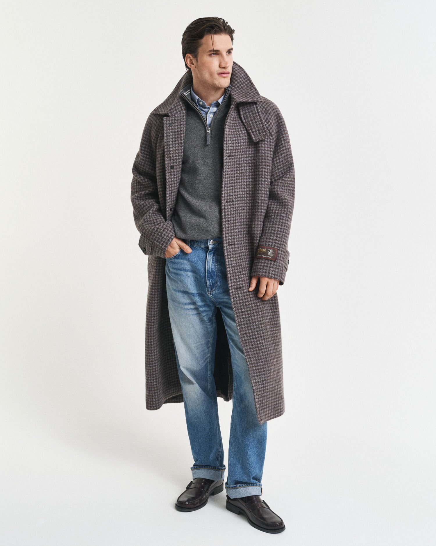 Camisola de malha com meio fecho em lã extrafina