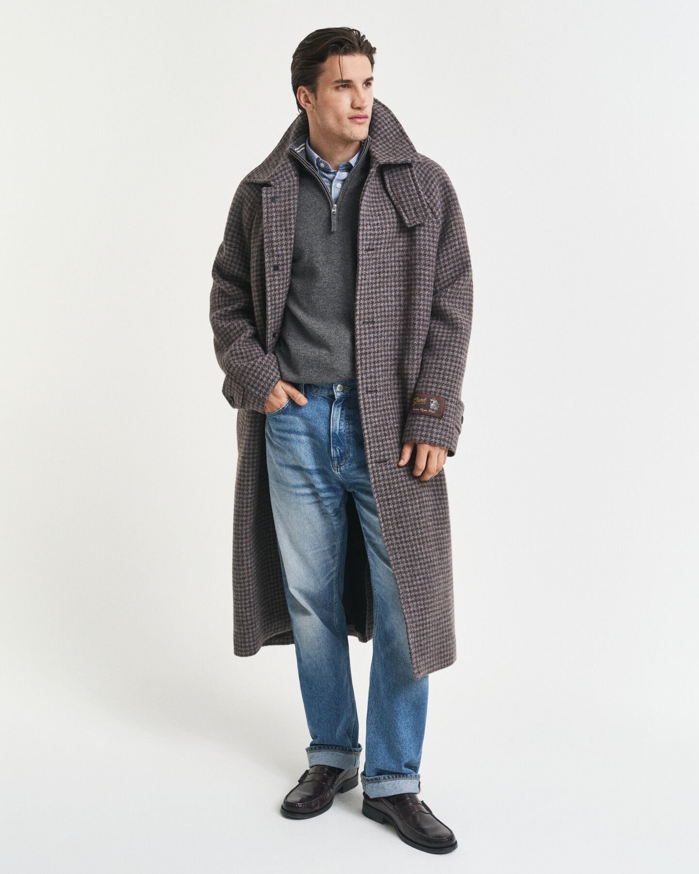 Camisola de malha com meio fecho em lã extrafina