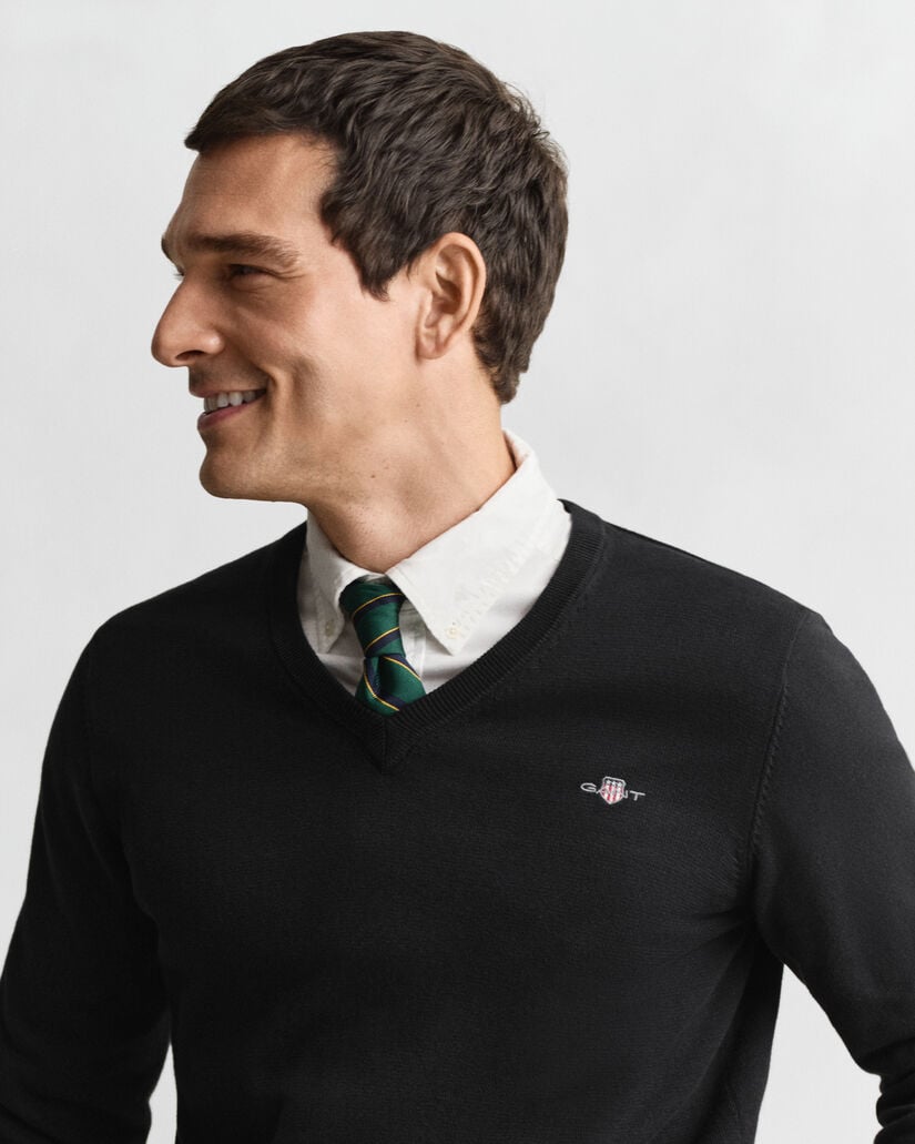 Pulover com decote em V em algodão clássico