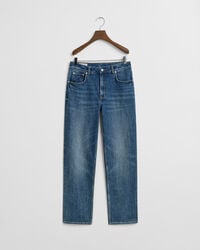 Calças de ganga com elastano e perna a direito