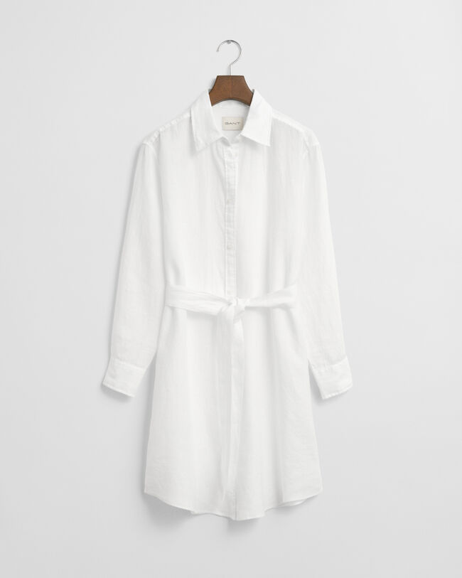 Vestido-camisa em linho com cinto