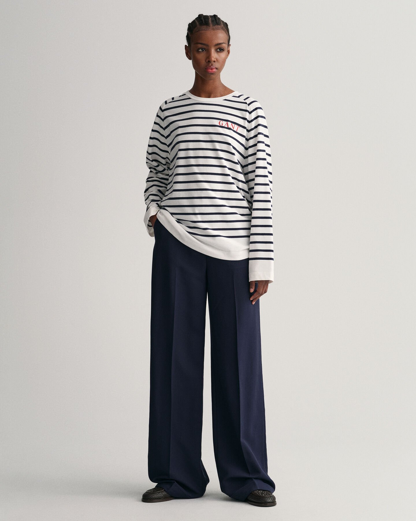 T-shirt de manga comprida &agrave;s riscas Logo