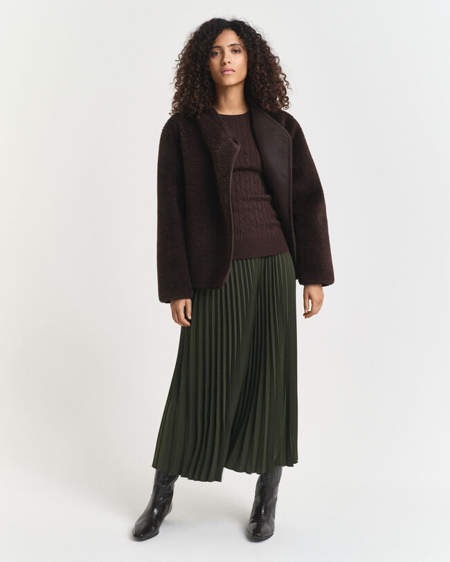 Camisola de malha entrançada com decote redondo em algodão com elastano