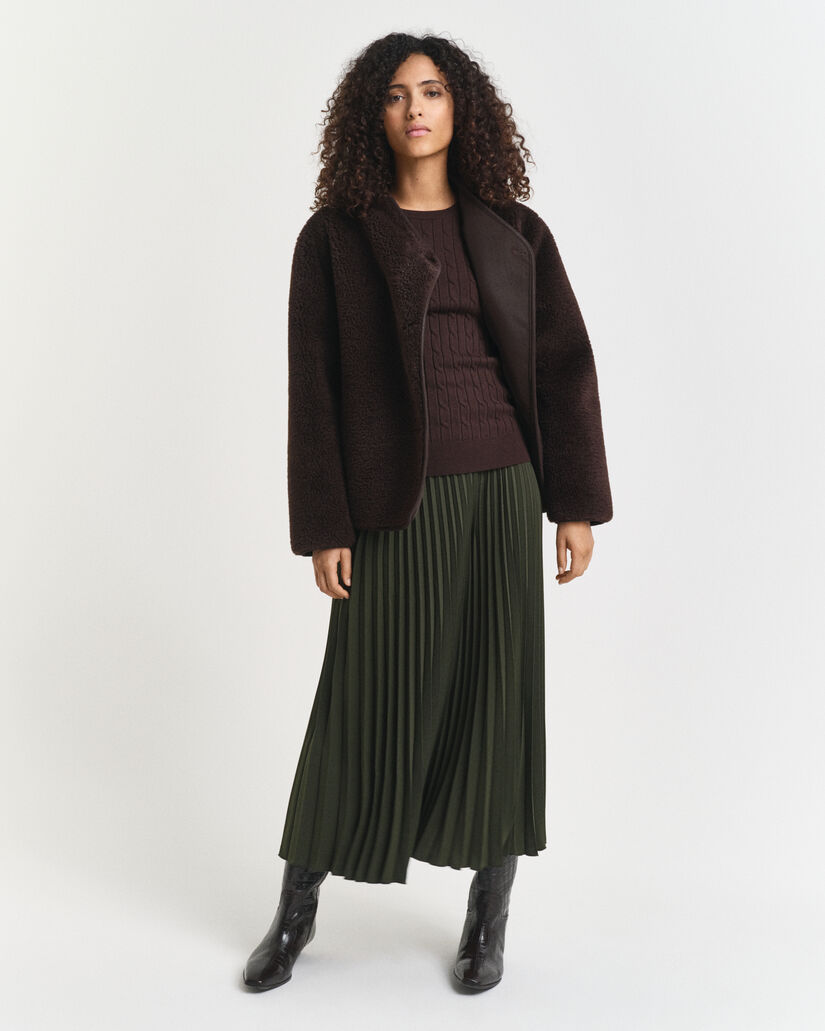 Camisola de malha entrançada com decote redondo em algodão com elastano