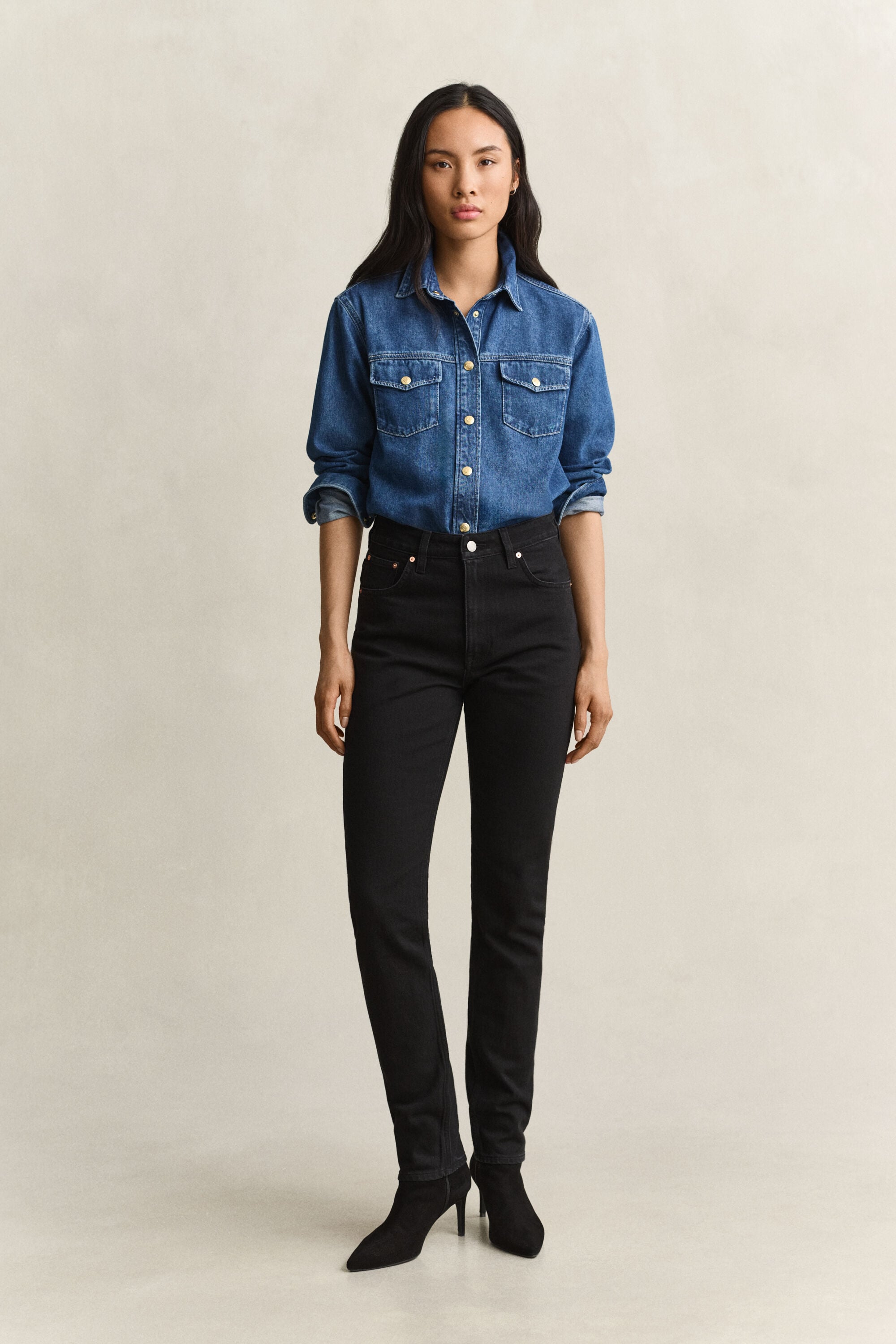 Calças de ganga com cintura subida slim fit