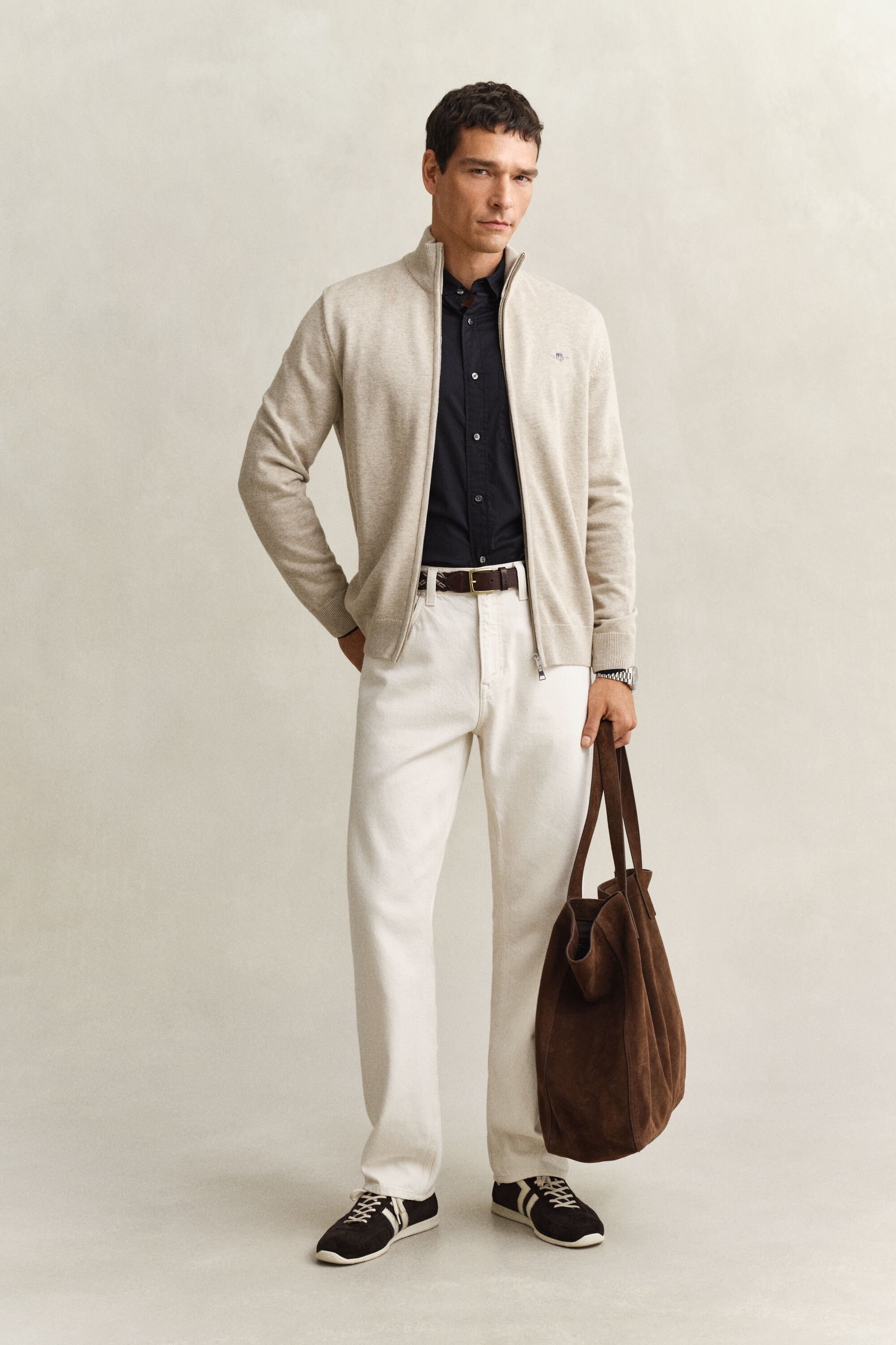 Casaco de malha com fecho de correr Casual Cotton