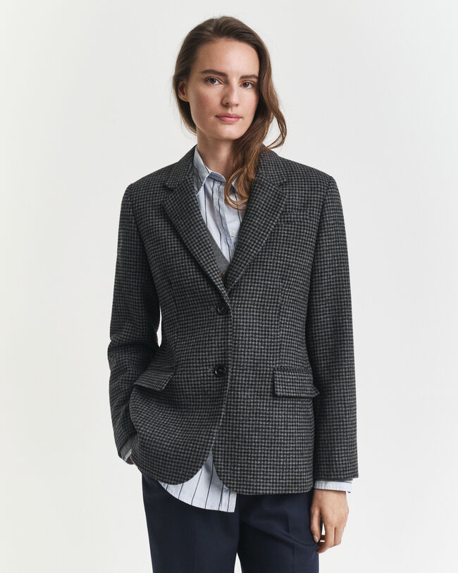Blazer em lã com padrão Houndstooth regular fit