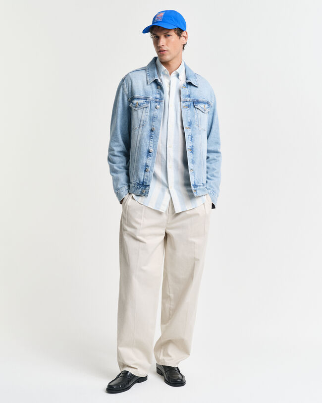 Camisa em linho e algodão às riscas arrojadas regular fit