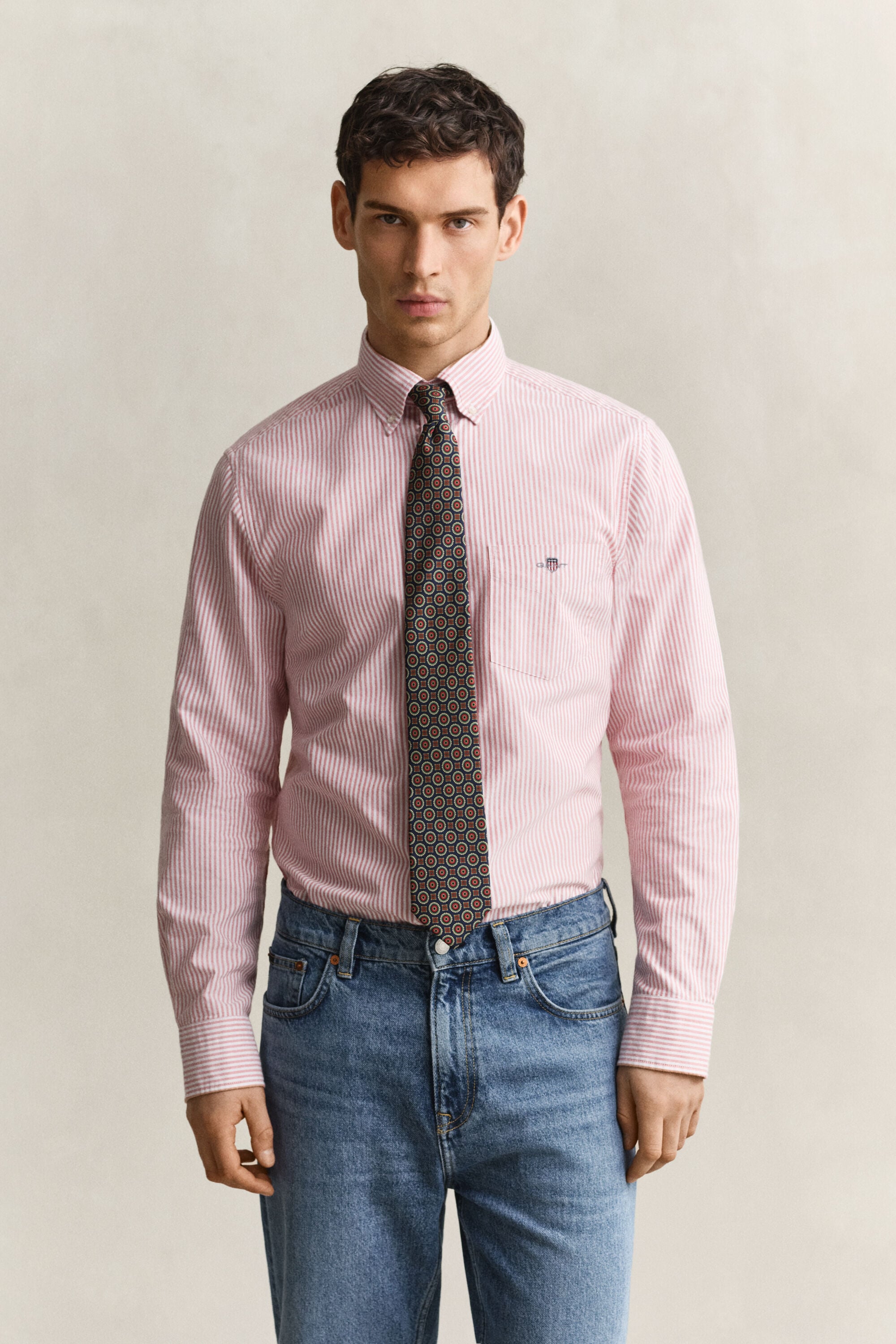Camisa Oxford às riscas finas Classic