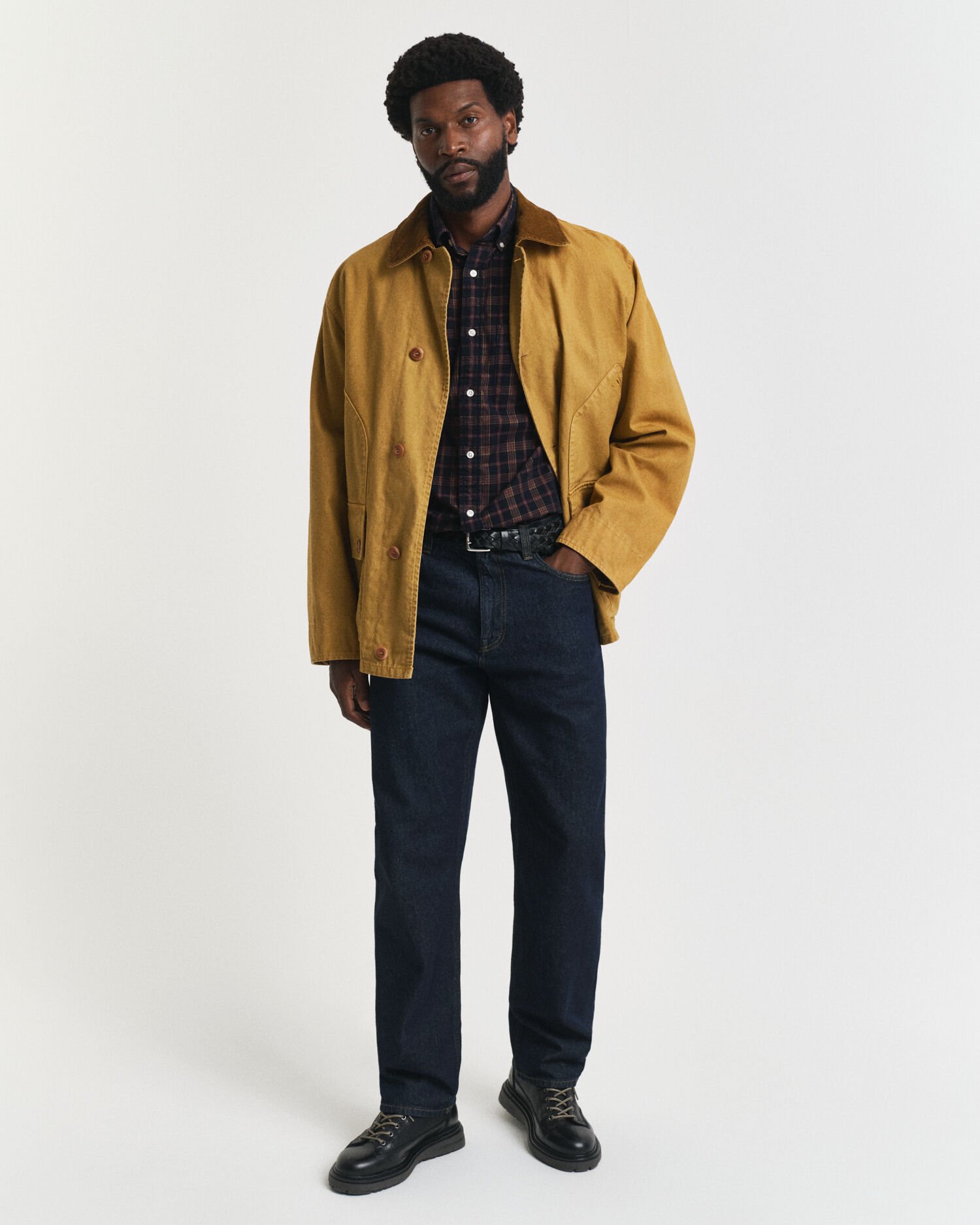 Camisa de bombazina com padrão axadrezado regular fit