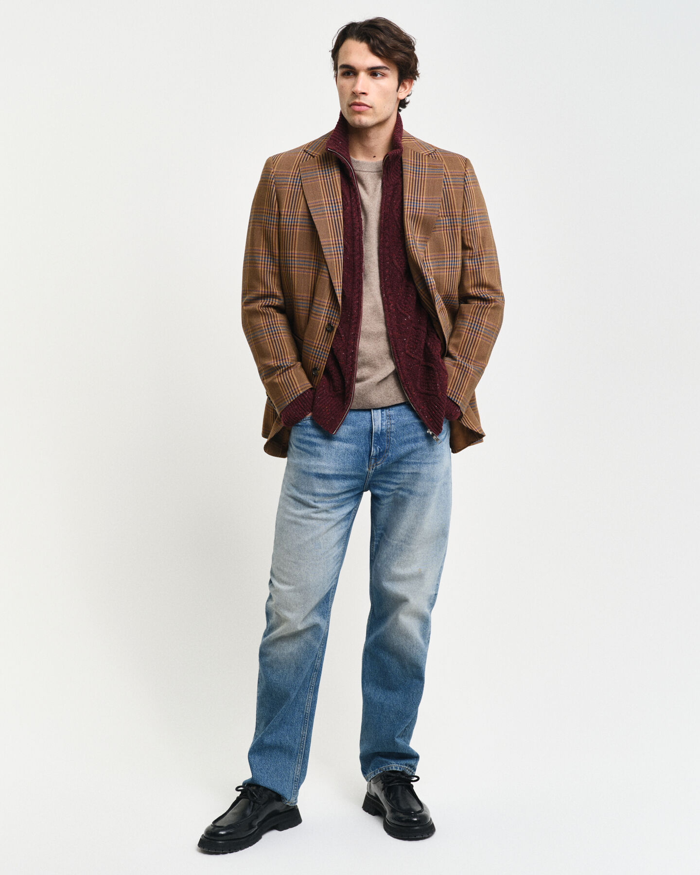 Casaco de malha entrançada com fecho de correr