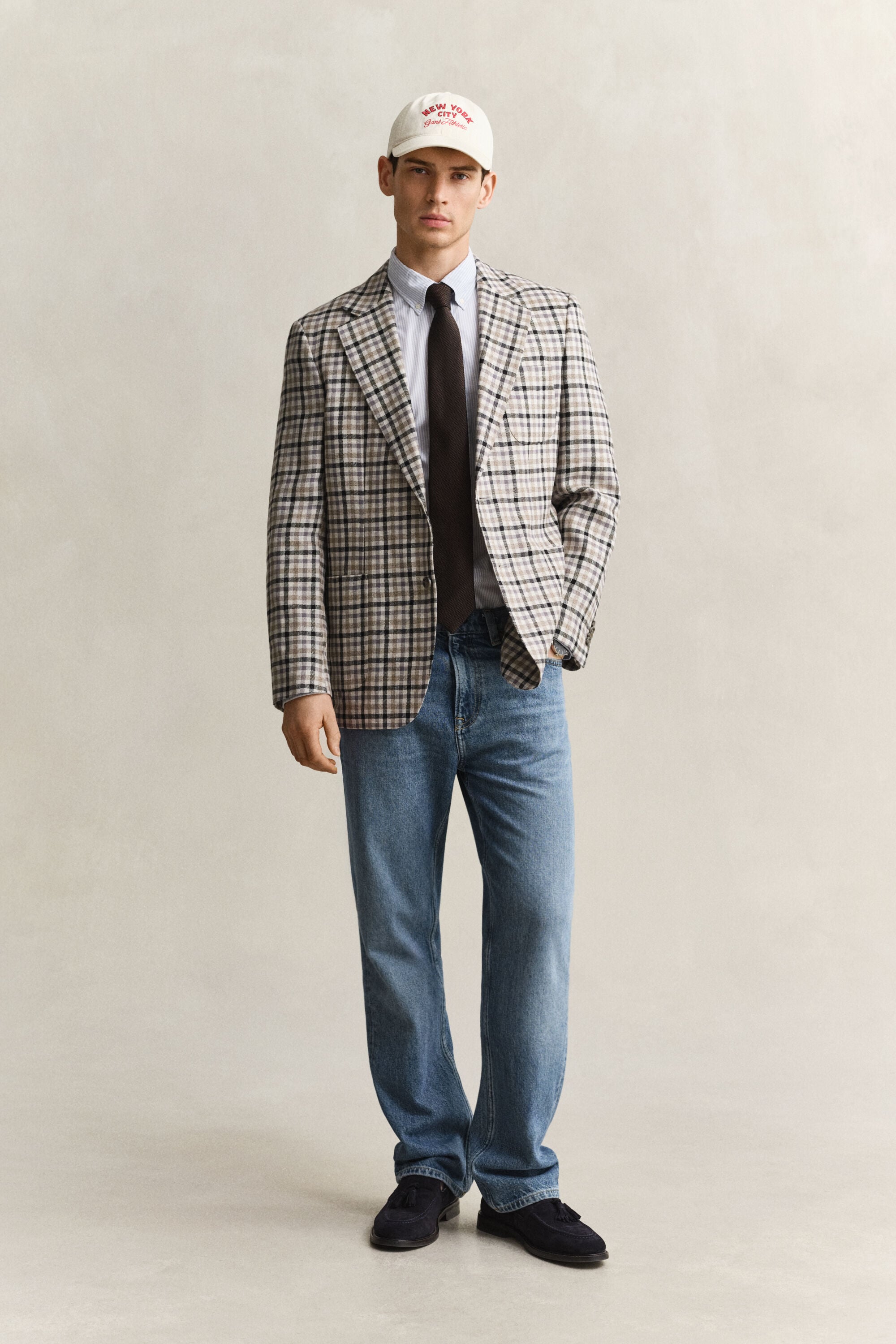 Camisa em popelina às riscas finas Classic