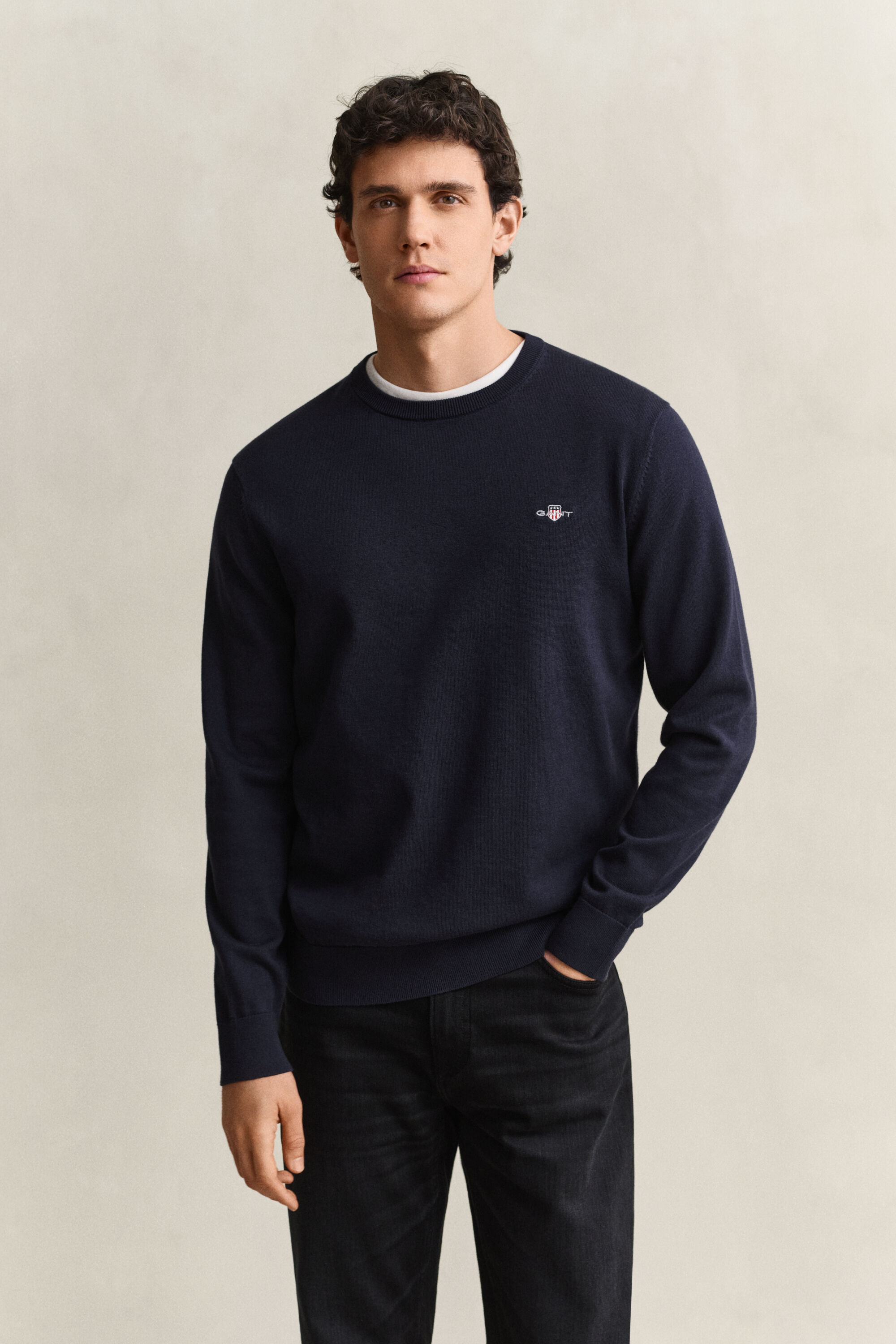 Camisola de malha com decote redondo em algodão