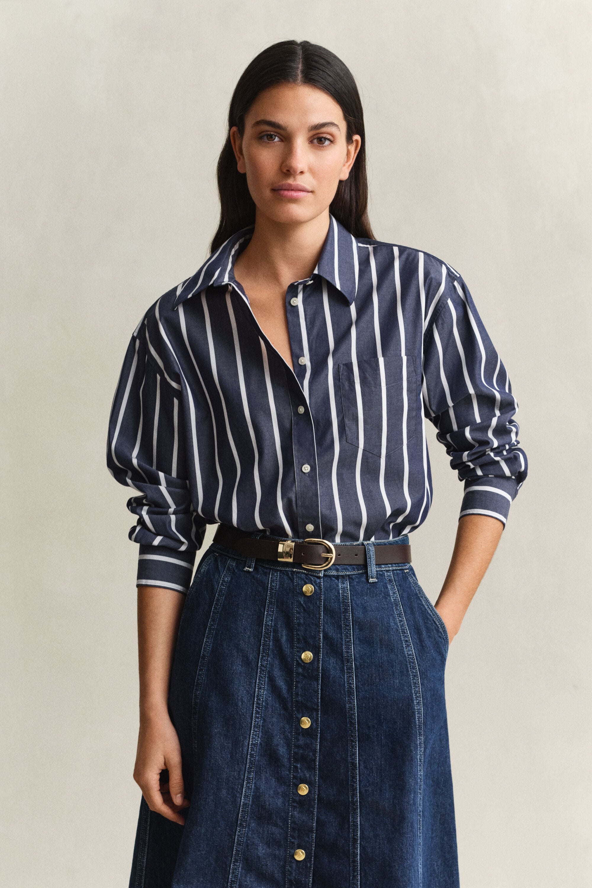 Camisa em popelina às riscas Classic relaxed fit