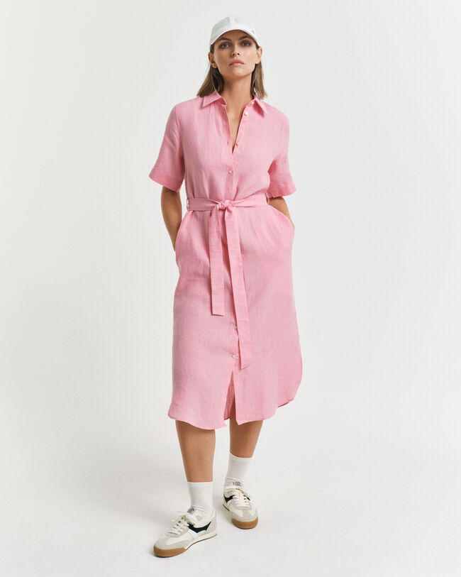 Vestido-camisa de manga curta em linho