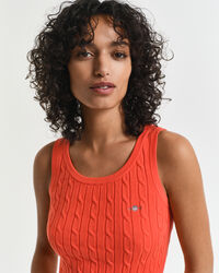 Camisola sem mangas em malha entran&ccedil;ada de algod&atilde;o com elastano