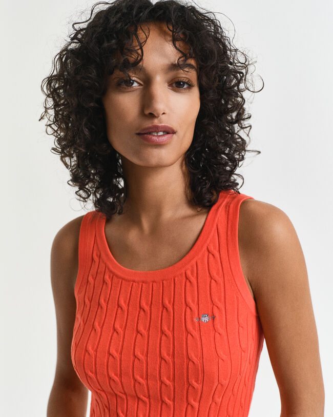 Camisola sem mangas em malha entran&ccedil;ada de algod&atilde;o com elastano