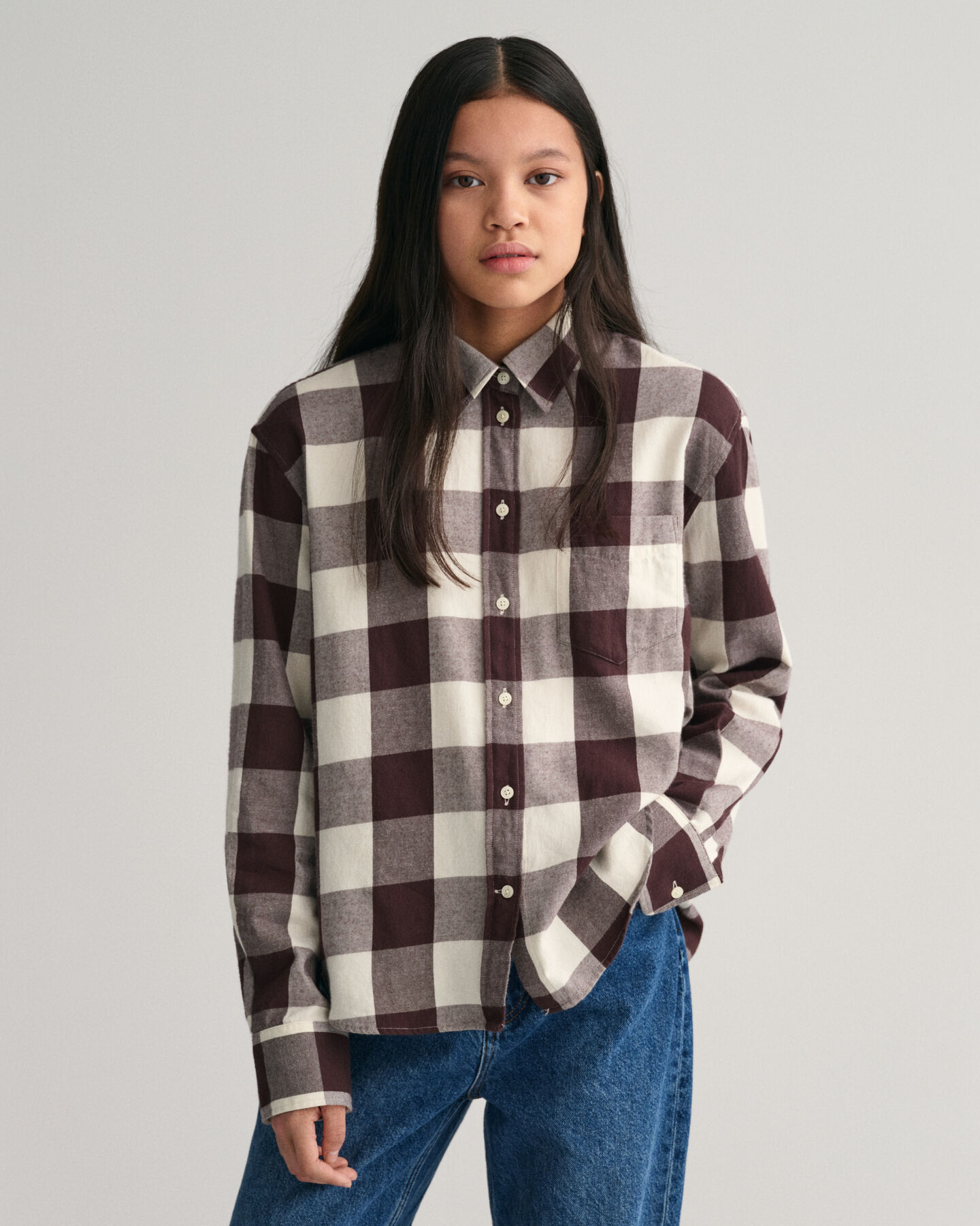 Camisa com padr&atilde;o de xadrez relaxed fit Teen Girls