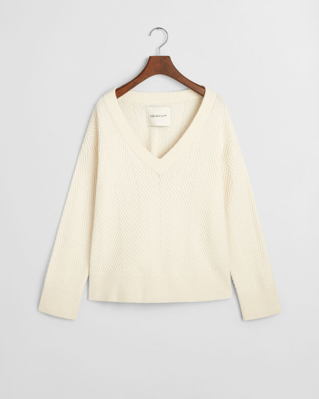 Pullover com decote em V Herringbone