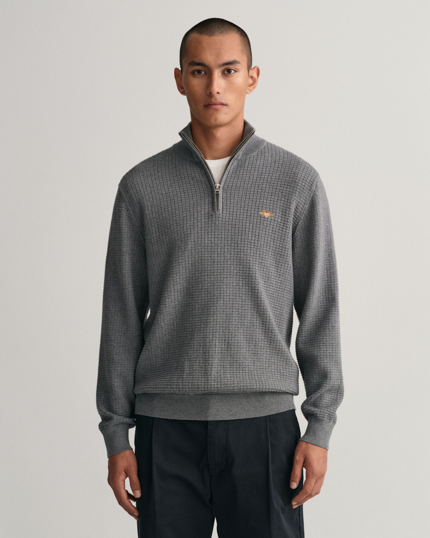 Sweatshirt com meio fecho em algod&atilde;o Texture