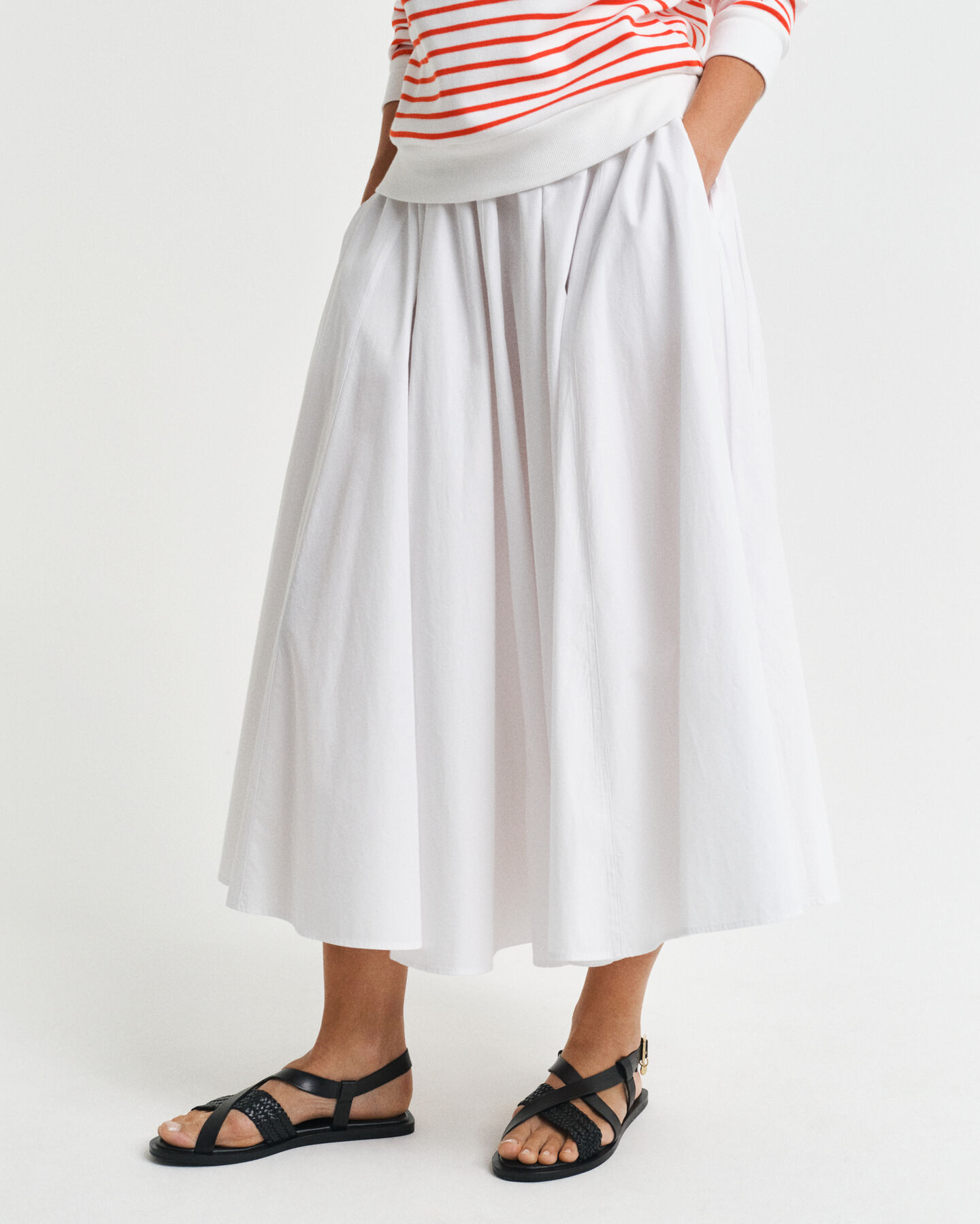 Saia de comprimento médio em algodão