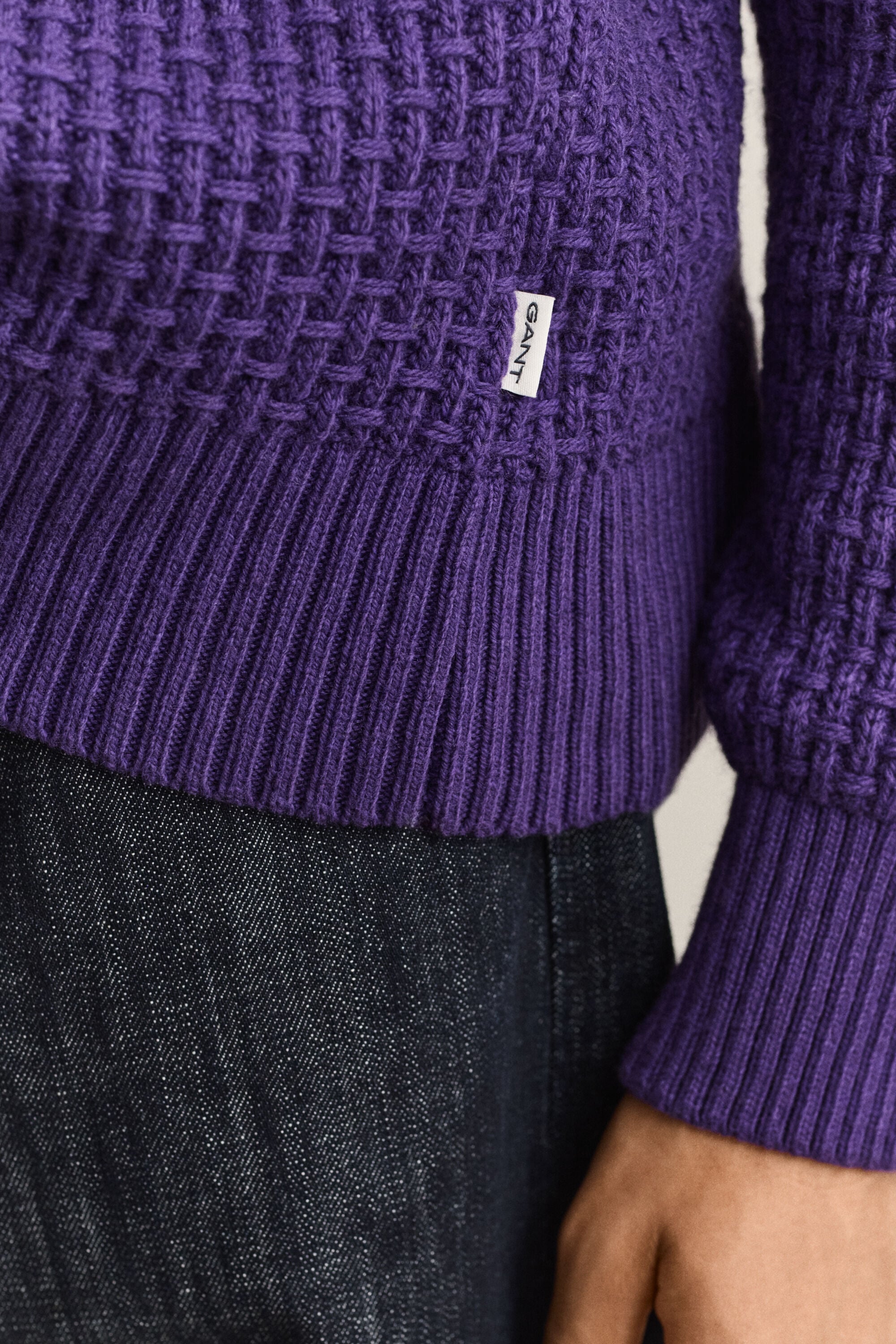 Camisola de gola alta em lã e algodão Textured