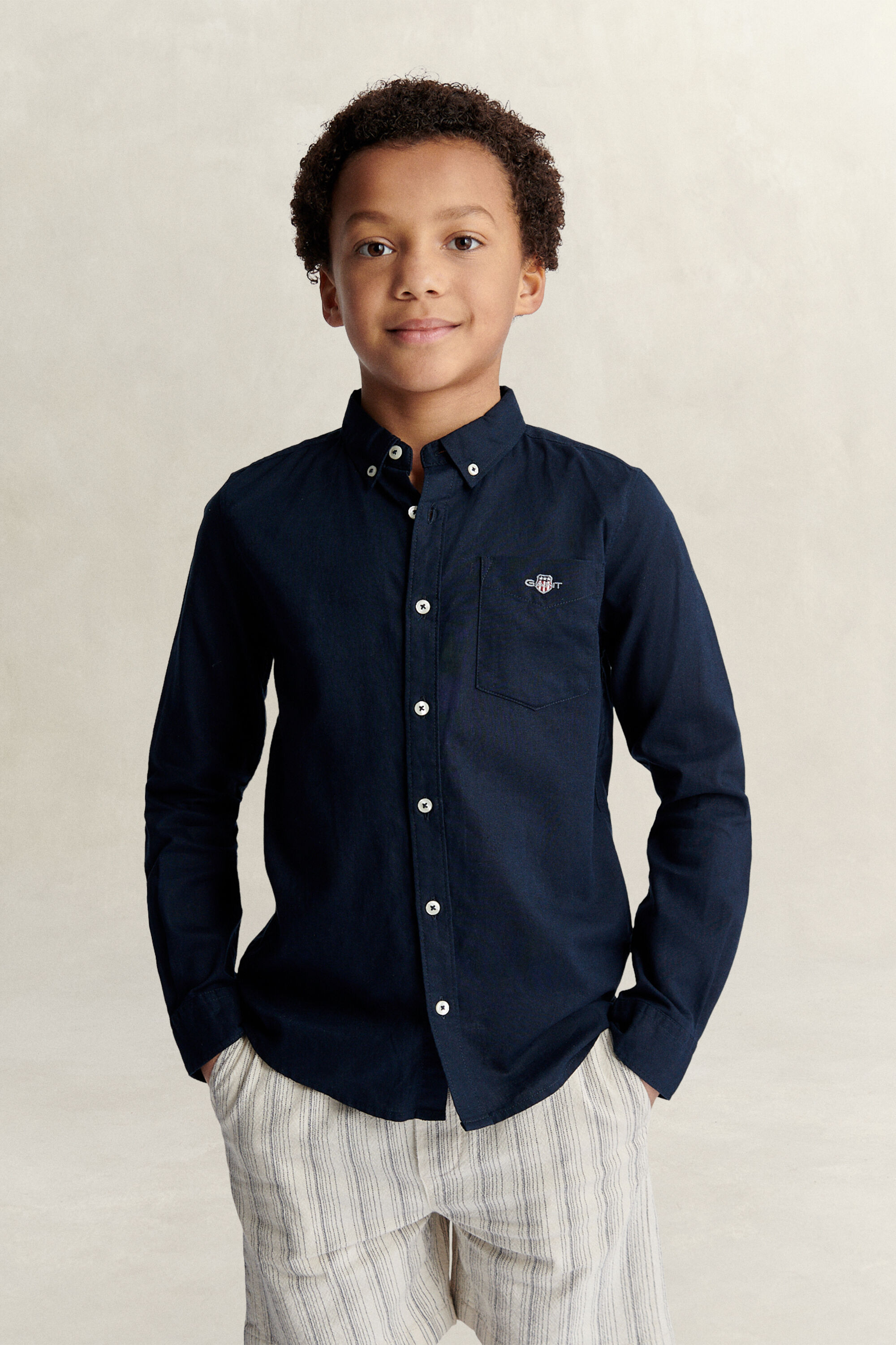 Camisa em mistura de linho Teen Boys