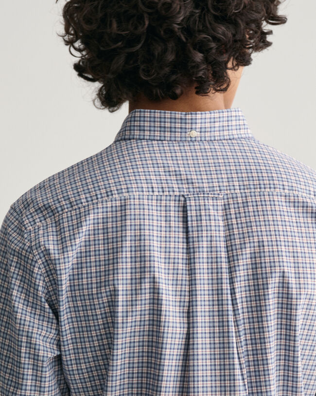 Camisa em popelina com padr&atilde;o de xadrez micro regular fit