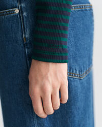 Camisola de manga comprida com gola alta em malha canelada às riscas