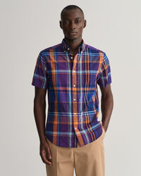 Camisa de linho colorida com manga curta Madras regular fit