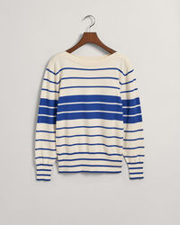 Camisola de malha com decote de barco às riscas em bloco