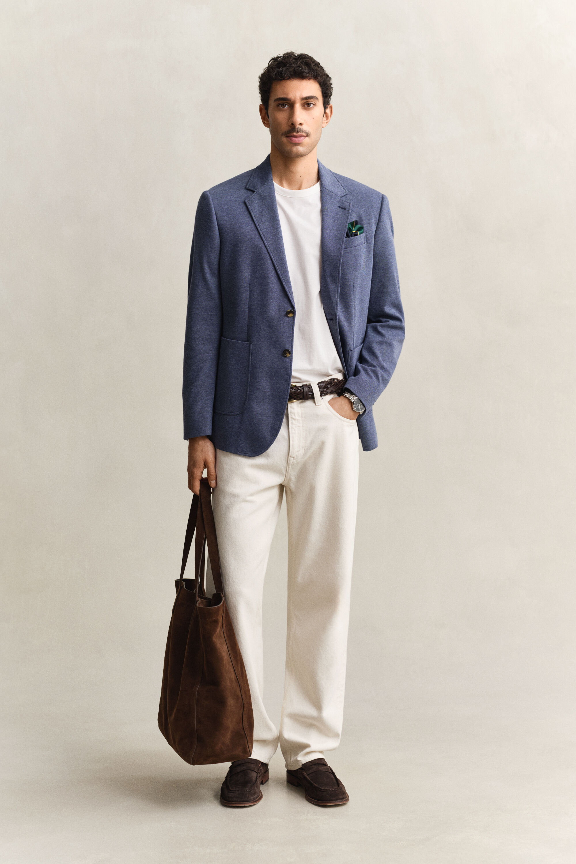 Blazer em jersey e algodão piqué com dois tons